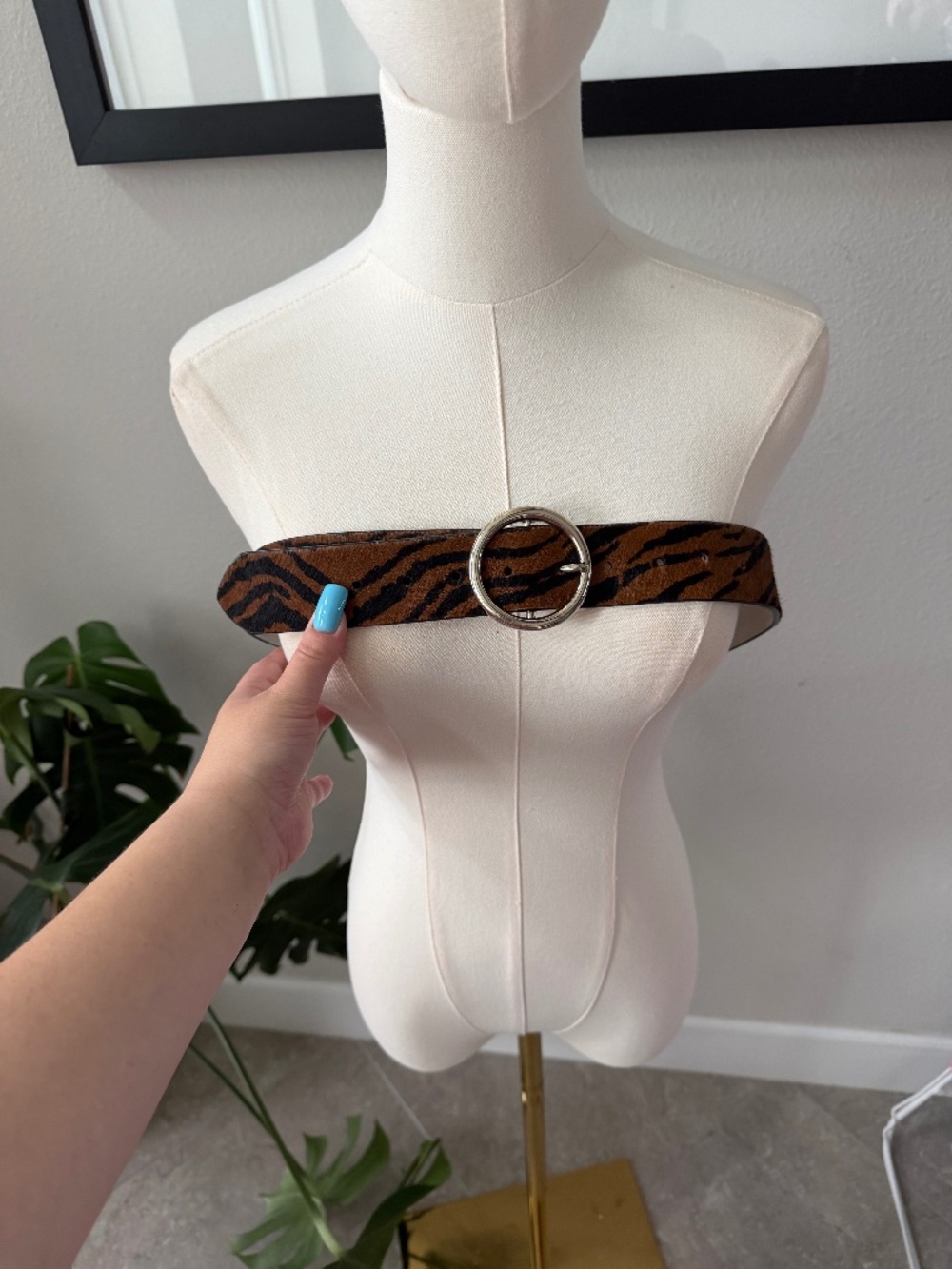 White House Black Market Leather Pony Hair Zebra Belt Size Med